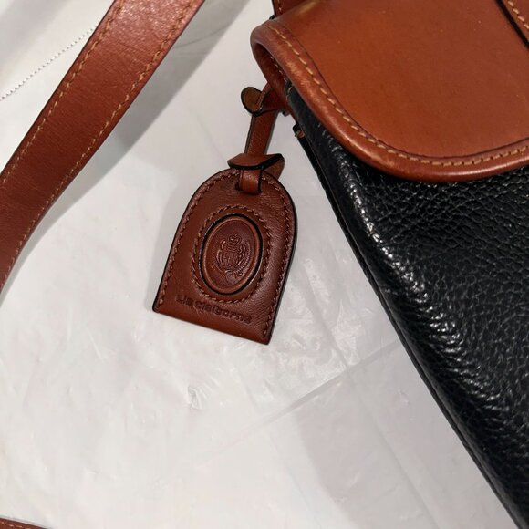 Leather Co. Black & Brown Pebbled Leather Crossbody Bag With Adjustable Strap - Picture 2 of 5